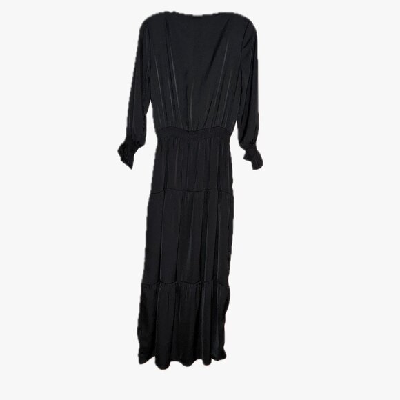 Gigi Parker Washed Satin Maxi Peasant Dress Black Size S - Picture 7 of 9